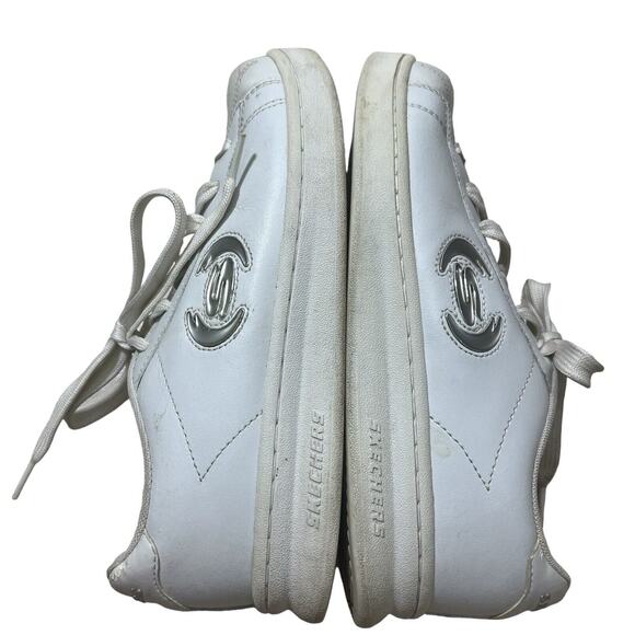 Vtg Skechers White Sneakers 10 Leather Silver Logo Y2k 1990s Shoes WSL Lace up - Picture 2 of 11